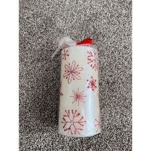 Kohl's Christmas Pillar Candle Red Glitter Snowflake design